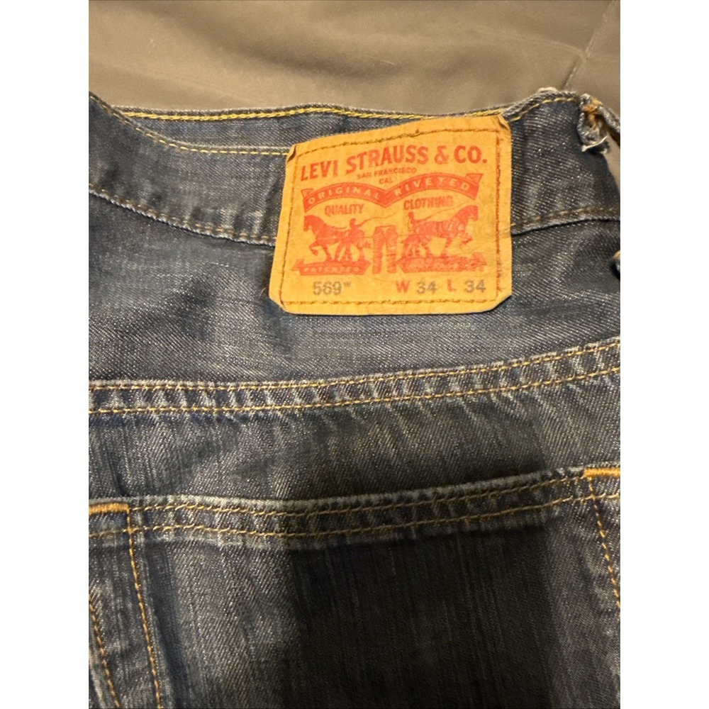 Levis 569 Loose Straight Dark Wash Blue Denim Jeans Men's 34x34 (Fitz 36x32)